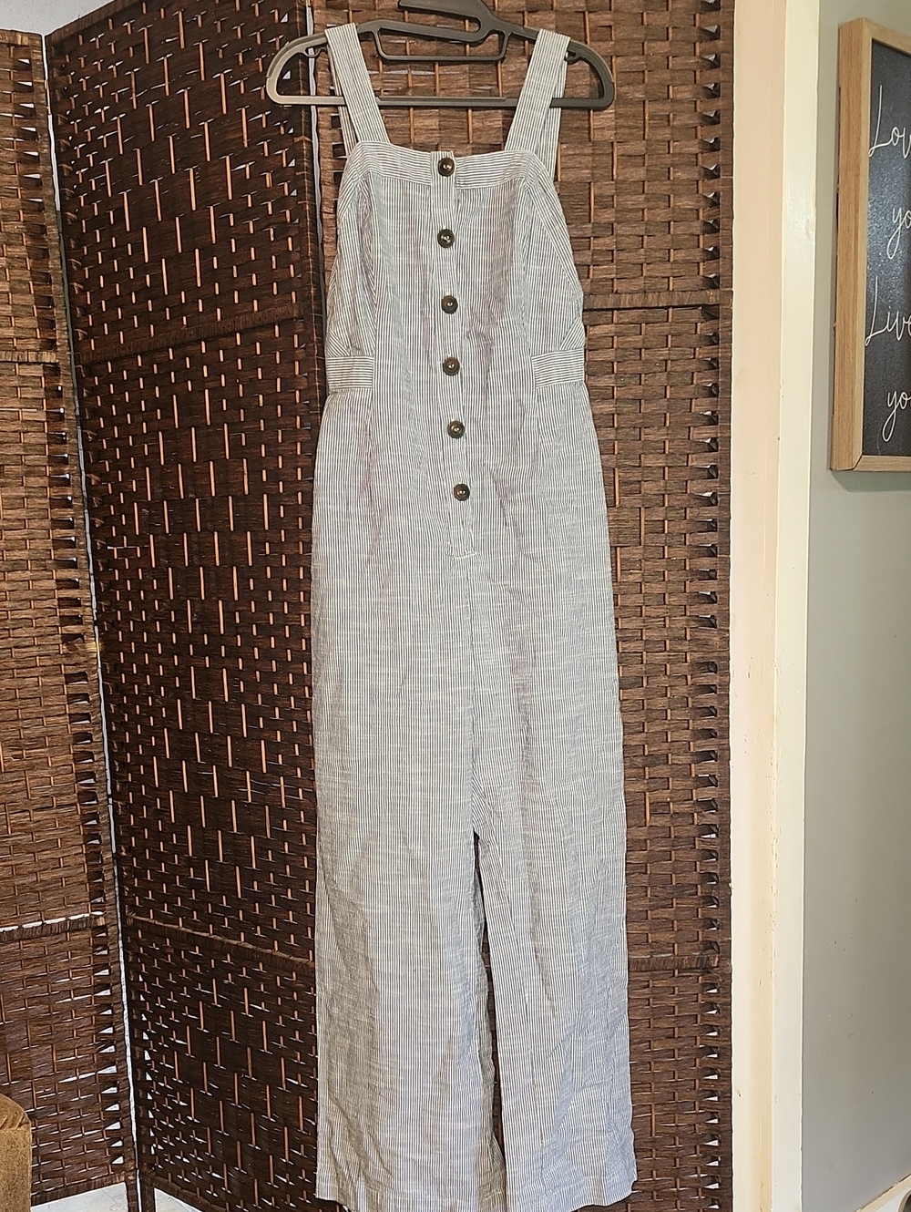 ❤️3 For 10.❤️Japna Light Blue Striped Wide-Leg Jumpsuit with Front Buttons